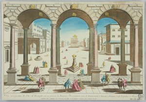 Peep-show, Perspektivvy av Triumfbågen, där det rasande förbudet hände under Antonius, Octave och Lepidus triumvirat i Rom, nr 45 av Unknown artist