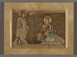 Bild (troligen från ett Orphrey Band föreställande Kristus framför Maria Magdalena) av Unknown artist