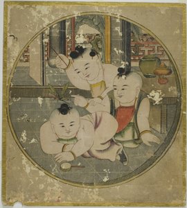 Bild av bönsyrsa och tre barn 蟷螂三童図 (Tourou sandou zu) av Unknown artist