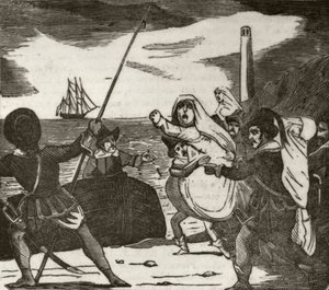 "Pierre och hans medarbetare bär bort nunnor från ett kloster", c.1836 av Unknown artist