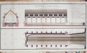 Plan över en byggnad och grundstötning av hamnen i Rochefort av Unknown artist