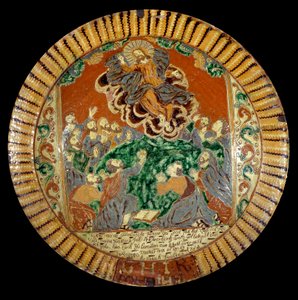 Tallrik i lackad jord som representerar Kristi himmelsfärd. 1752. Sevres, Nationalmuseum för Keramik av Unknown artist