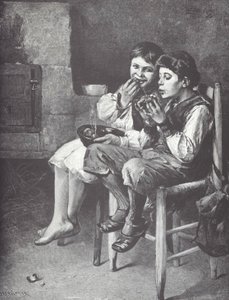 Stackars pojkar som äter, sent 1800-tal (trästick) av Unknown artist
