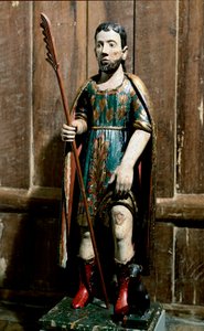 Populär konst: "" Saint Roch"" Helgonet bär pesten på benet. Anonym 1700-talsskulptur. Sao Paulo, konstmuseum av Unknown artist