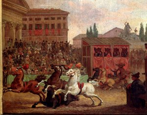 Populära festligheter: "" Rasen (eller palio) av "" Barberi"" Anonym målning från 1700-talet. Rom Museo del Folklore av Unknown artist