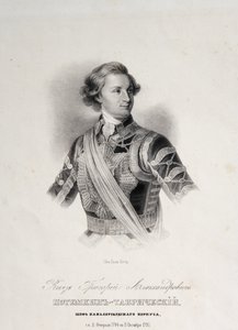 Porträtt av Grigory Aleksandrovich Potemkin eller Potiomkin (Prins Grigory Aleksandrovich Potemkin-Tavricheski (Potemkin Tavricheski) (1739-1791), rysk soldat och regeringsman - gravyr från slutet av 1700-talet av Unknown artist