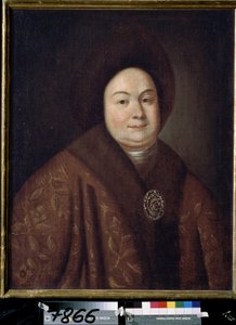 Porträtt av tsarinan Eudoxia Feodorovna Lopukhina (1669-1731), hustru till Peter I av Ryssland (Porträtt av tsarinan Evdokiya Feodorovna Lopukhina, hustru till tsar Peter I av Ryssland). Anonym målning. Olja på duk, 80 x 63 cm, tidigt 1700-tal. st av Unknown artist