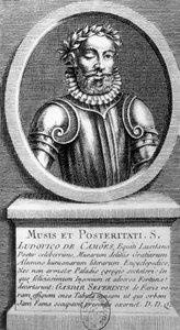 Porträtt i medaljong av Luis de Camoens (1524-1580) - gravyr av Unknown artist
