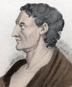 Porträtt av Aristoteles känd som stagiriten, på grekiska Aristoteles grekisk filosof (384 f.Kr. till 322 f.Kr.). Gravyr av 1800-talet. av Unknown artist