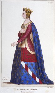 Porträtt av Blanche av Navarra (1224 -1283) Frankrikes drottning Brud till Johannes I Roux 1236. Gravyr av 1830 av Unknown artist