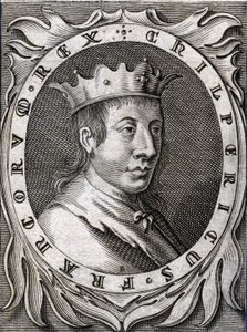 Porträtt av Chilperik II (v. 670 - 721), kung av Neustrien. 1700-talsgravyr. av Unknown artist