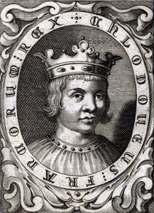 Porträtt av Clovis III (? - 695), kung av Austrasien. 1700-talsgravyr av Unknown artist