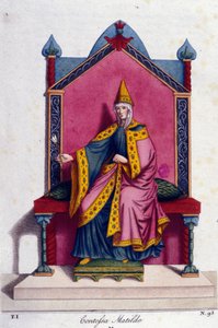 Porträtt av grevinnan Mathilde av Canossa (eller grevinnan Mathilde av Toscana) (1046 - 1115). Gravyr av 1800-talet. av Unknown artist