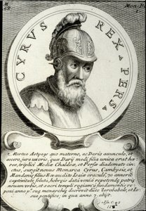 Porträtt av Cyrus II (ca 559-529 f.Kr.) kallad Cyrus den store, grundaren av det persiska riket. Gravyr av 1700-talets privatsamling av Unknown artist