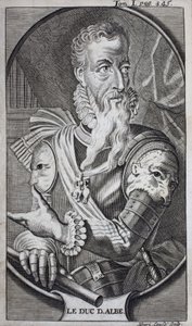 Porträtt av Ferdinand Alvare de Toledo (1507-1582), tredje hertig av Alba, storslagen av Spanien, hertig av Huescar, markis av Korea, greve av Salvatierra, vice kung av Neapel, Italien och guvernör i Nederländerna. Gravyr för att illustrera "History of t av Unknown artist