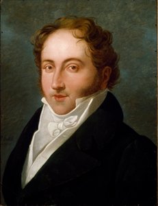 Porträtt av Gioachino (Gioacchino) Rossini (1792-1868), italiensk kompositör Anonym målning. 1818 Bologna, Civic Musical Bibliographic Museum - Porträtt av Gioacchino Rossini (1792-1868), italiensk kompositör. Anonym målning 1818. Civico Museo Bibliografi av Unknown artist