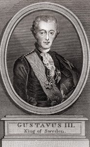 Porträtt av Gustave III (1746-1792), Sveriges kung från 1771 till 1792, gravering av 1787 års "" Collection to the Soldiers of Yesteryear"" av Unknown artist