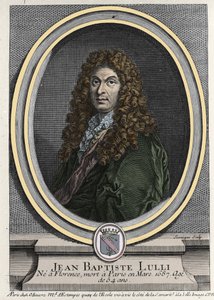 Porträtt av Jean Baptiste Lully (Giovanni Battista Lulli) (1632-1687), fransk kompositör av italienskt ursprung. Gravyr av 1800-talet. av Unknown artist