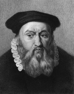 Porträtt av Jean Calvin (1509 - 1564), fransk religiös reformator och författare - i "Histoire des Français"" av Lavallée, gravyr, n.d. av Unknown artist