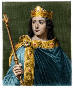 Porträtt av Louis V le Faineant (967 - 987), kung av Frankrike - i "Histoire des Francais" "av Lavallee, gravyr, sd. av Unknown artist