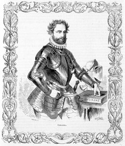 Porträtt av Luis de Camoens i rustning - gravyr av Unknown artist