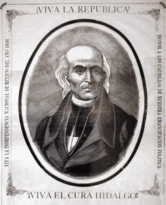 Porträtt av Miguel Hidalgo y Costilla (1753 - 1811), mexikansk präst (1810 utropade han sitt lands självständighet). Gravyr gjord till hans ära i slutet av 1800-talet. av Unknown artist