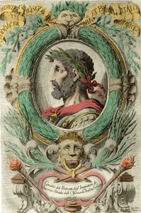 Porträtt av Odoacre (Odovacar), ledare för herulerna som är allierade med hunnerna och minister i Attila (435-493). Gravyr av 1700-talet. av Unknown artist
