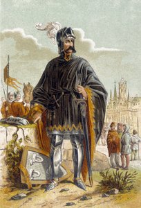 Porträtt av Philip van Artevelde (1340-1382), flamländsk politiker och ledare för vävarnas revolt i Gent mot greve Ludvig II av Flandern känd som Louis de Male eller Maele (1381). Han besegrades och dödades i slaget vid Rozebeke (1382). Chromo av Unknown artist