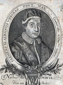 Porträtt av påven Clemens XI (Gianfrancesco Albani) (1649 - 1721), 241:e påven. 1700-talsgravyr av Unknown artist