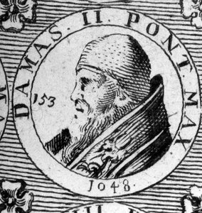 Porträtt av påven Damaskus II (död 1048). av Unknown artist