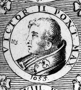 Porträtt av påven Victor II (eller Victor 2 död 1057). av Unknown artist