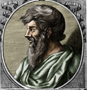 Porträtt av Pythagoras (ca 570 - ca 480 f.Kr.), grekisk matematiker och filosof. Gravyr av 1700-talet av Unknown artist