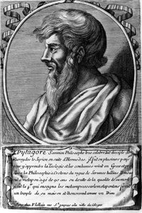 Porträtt av Pythagoras (ca 570 - ca 480 f.Kr.), grekisk matematiker och filosof. Gravyr av 1700-talet av Unknown artist