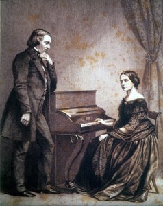 Porträtt av Robert Schumann (1810 - 1856), tysk kompositör, och Clara Schumann (1819 - 1896), tysk pianist. av Unknown artist