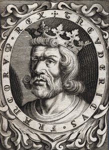 Porträtt av Thierry I (? - 533), kung av Austrasien. 1700-talsgravyr. av Unknown artist