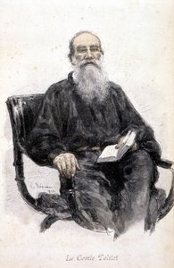Porträtt av Tolstoj, gravyr 1888. av Unknown artist