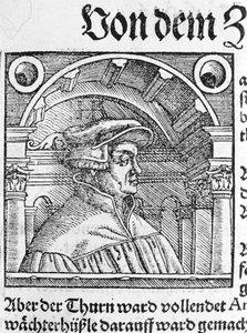 Porträtt av Ulrich Zwingli (1484 - 1531), schweizisk religiös reformator. av Unknown artist