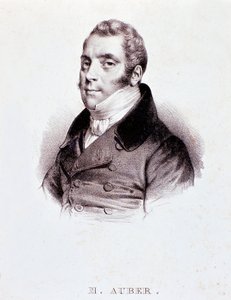 Porträtt av den engelske kompositören Daniel Francois Esprit Auber (1782-1871) Gravyr. 1800-talet. Milano, biblioteca del conservatorio av Unknown artist