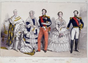 Porträtt av bourbonerna. Från vänster till höger: Karl X (1757-1836), Marie Amelie (1782 - 1866), Louis Philippe I (1773-1850), Eugenie de Guzman (1826-1920) och Napoleon III (1808-1873). av Unknown artist