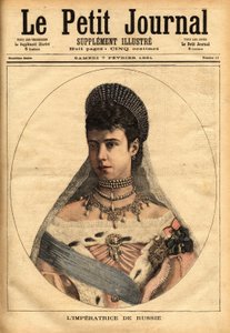 Porträtt av den danska prinsessan Mary Sophie Dagmar (1847-1928), som gifte sig under namnet Mary Feodorovna (eller Fiodorovna eller Fedorovna), 1866, Alexander Alexandrovich Romanov (1845-1894), eller Alexander III kejsare (tsar) av Ryssland. Gravyr i ""  av Unknown artist