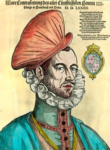 Porträtt av kungen av Frankrike Henrik III (1551 - 1589). 1500-talsgravyr. av Unknown artist
