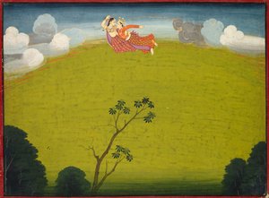 Pradyumna och Mayavati Flyg till Dwarka, från den stora Basohli Bhagavata Purana av Unknown artist