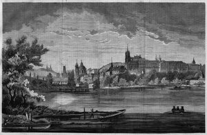 Prag, utsikt över kyrkodistriktet Saint Nicholas de la Kleinseite och slottsdistriktet (Hradcany) som inkluderar det kungliga palatset, 3 kyrkor, ett kloster och Saint Guy