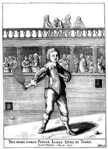Prins James, hertig av York (1633-1701) som spelade palmspel, han återvände senare som James II av England (James II Stuart) - i "" the sports and pastimes of the people of England"" av Joseph Strutt, ed 1801 av Unknown artist