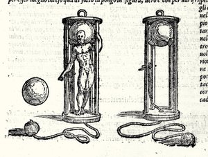 Projekt av Nicoli Fontanas första scaphander känd som Tartaglia (1499 - 1557) 1551. Gravyr från 1500-talet. av Unknown artist