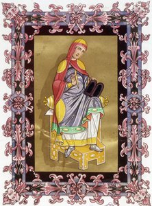 Radegonde (ca 520 - 587), drottning av Frankrike, hustru till Clotaire (Clothaire) I. Kromolitografi från 1800-talet baserad på belysning. av Unknown artist