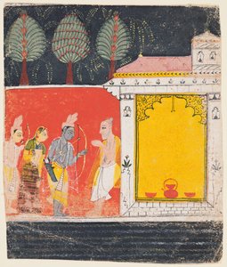 Rama, Sita och Lakshmana Besök Eremitaget vid Sage Bharadwaja vid Prayag, från Ramayana av Unknown artist
