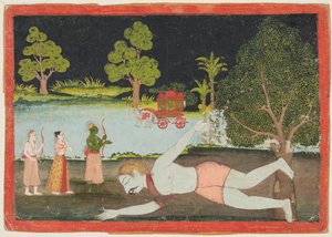 Rama och Lakshmana Dräper demonjätten Viradha, från en Ramayana av Unknown artist