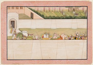 Ramas bröder Bharata och Shatrughna gav sig av från Ayodhya för att hitta Rama och Lakshmana i skogen för att informera dem om deras far Dasharathas död av Unknown artist