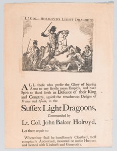 Rekryteringsaffisch för överstelöjtnant Holroyds Light Dragoons, 1780 ca. av Unknown artist